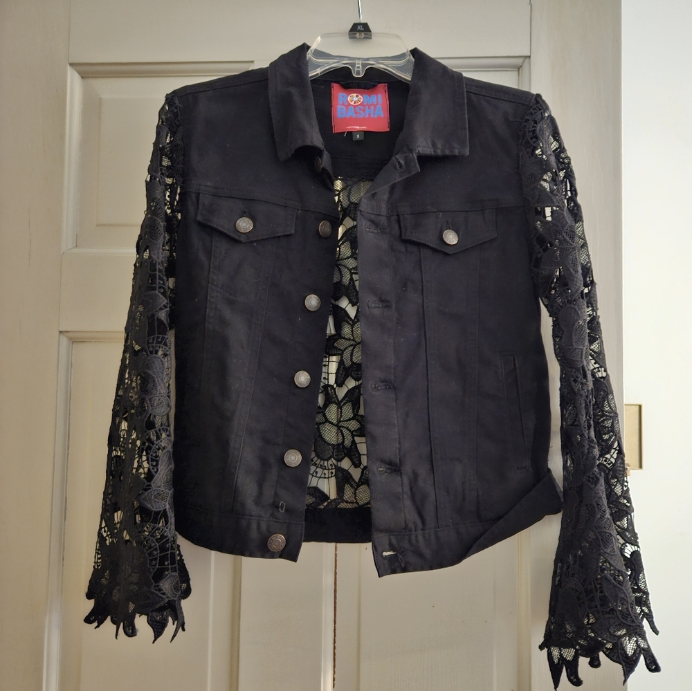 Romi Basha Black Lace Bell Sleeve Jacket